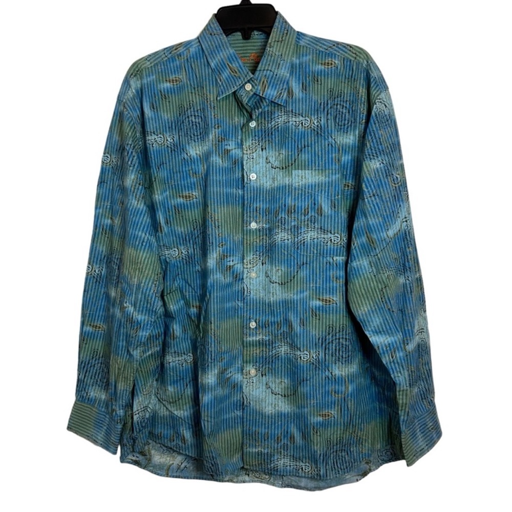 ‼️SOLD‼️ ALAN FLUSSER Blue Paisley Print Long Sleeve Button Down Shirt - Picture 11 of 11